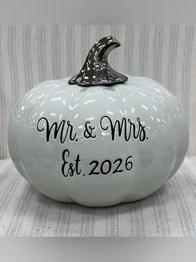 Martha Stewart 2026 Mr & Mrs Wedding Pumpkin Keepsake Decor With Gold Stem NWT